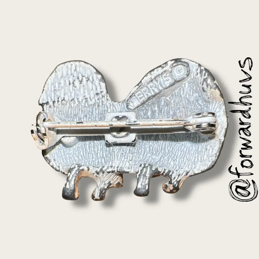 Vintage Gerry’s Pekingese Dog Brooch – Gold & Silver Tone - Green Rhinestone Eye